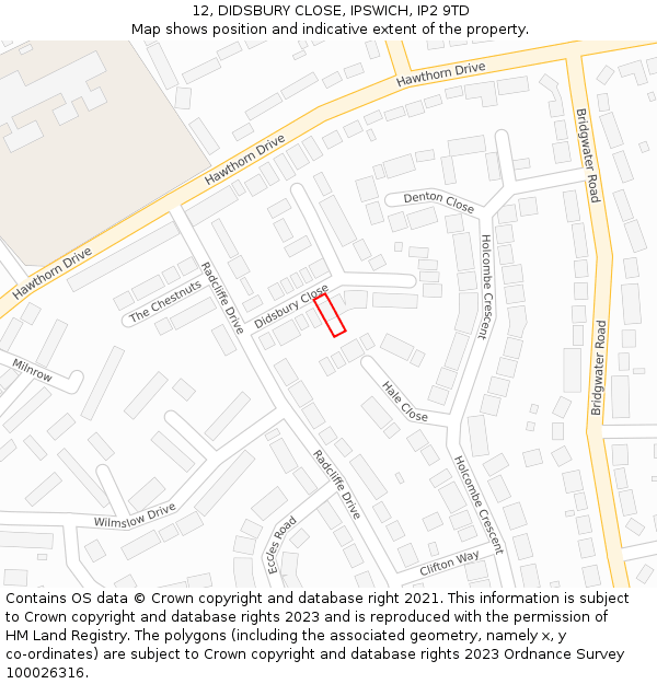 12, DIDSBURY CLOSE, IPSWICH, IP2 9TD: Location map and indicative extent of plot