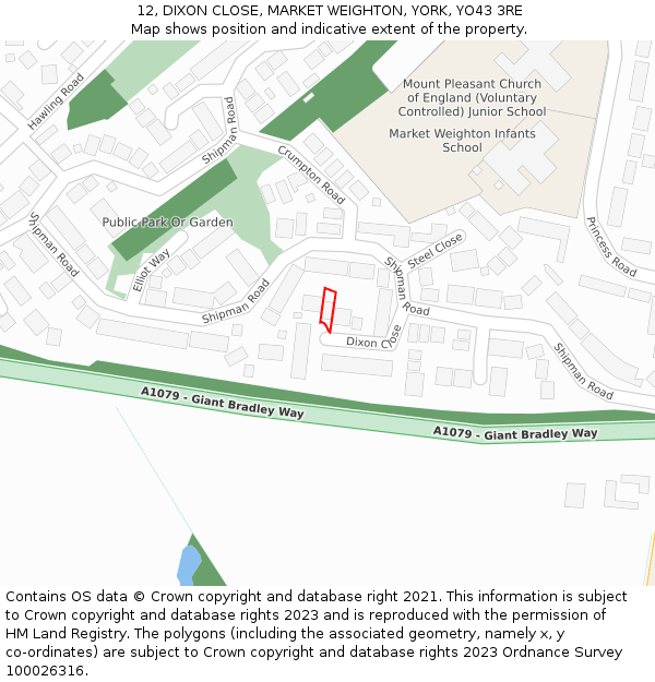 12, DIXON CLOSE, MARKET WEIGHTON, YORK, YO43 3RE: Location map and indicative extent of plot