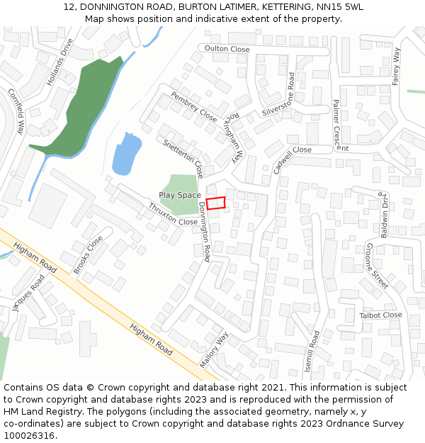 12, DONNINGTON ROAD, BURTON LATIMER, KETTERING, NN15 5WL: Location map and indicative extent of plot