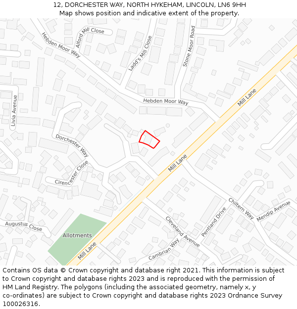 12, DORCHESTER WAY, NORTH HYKEHAM, LINCOLN, LN6 9HH: Location map and indicative extent of plot