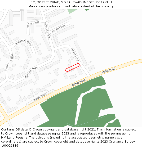 12, DORSET DRIVE, MOIRA, SWADLINCOTE, DE12 6HU: Location map and indicative extent of plot