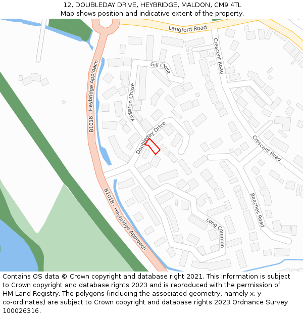 12, DOUBLEDAY DRIVE, HEYBRIDGE, MALDON, CM9 4TL: Location map and indicative extent of plot