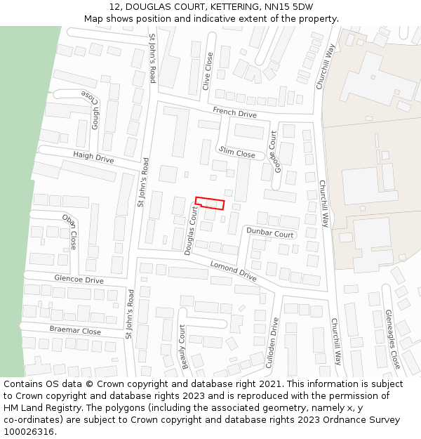 12, DOUGLAS COURT, KETTERING, NN15 5DW: Location map and indicative extent of plot