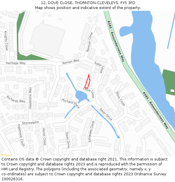 12, DOVE CLOSE, THORNTON-CLEVELEYS, FY5 3FD: Location map and indicative extent of plot
