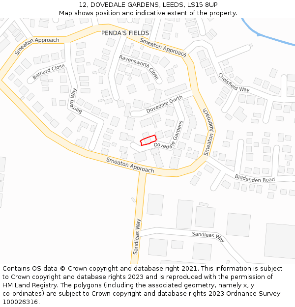 12, DOVEDALE GARDENS, LEEDS, LS15 8UP: Location map and indicative extent of plot