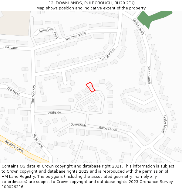 12, DOWNLANDS, PULBOROUGH, RH20 2DQ: Location map and indicative extent of plot