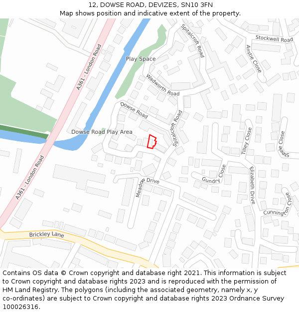 12, DOWSE ROAD, DEVIZES, SN10 3FN: Location map and indicative extent of plot