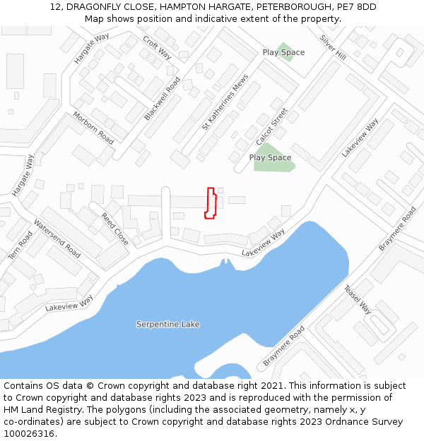 12, DRAGONFLY CLOSE, HAMPTON HARGATE, PETERBOROUGH, PE7 8DD: Location map and indicative extent of plot