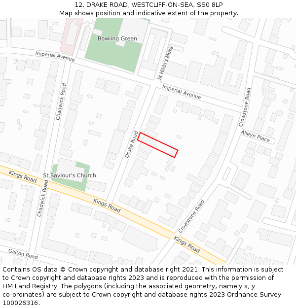 12, DRAKE ROAD, WESTCLIFF-ON-SEA, SS0 8LP: Location map and indicative extent of plot