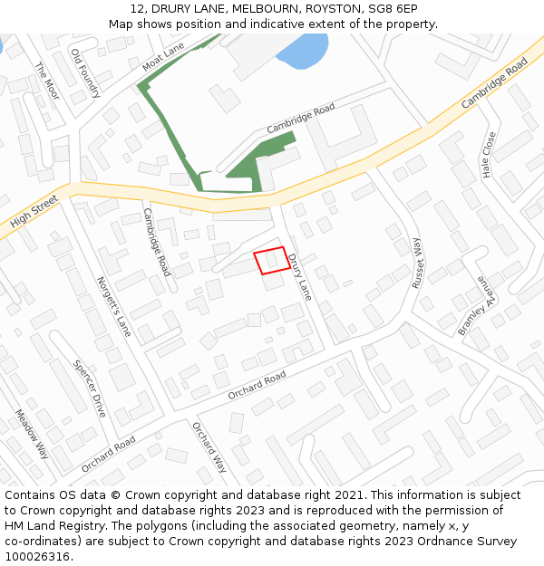 12, DRURY LANE, MELBOURN, ROYSTON, SG8 6EP: Location map and indicative extent of plot