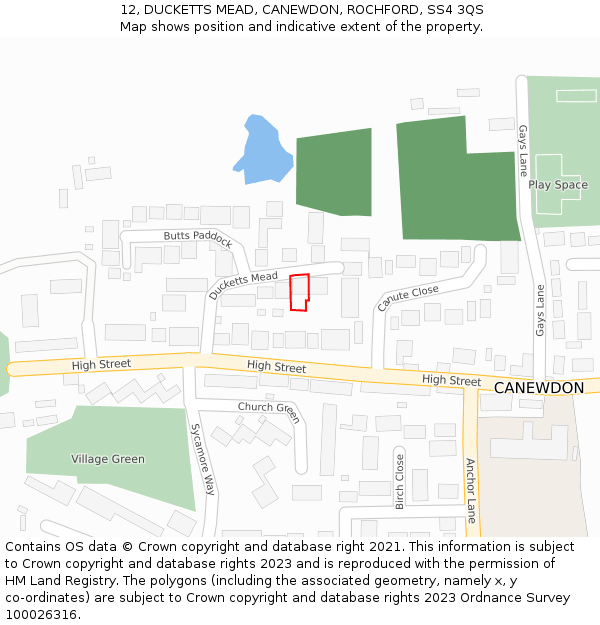 12, DUCKETTS MEAD, CANEWDON, ROCHFORD, SS4 3QS: Location map and indicative extent of plot