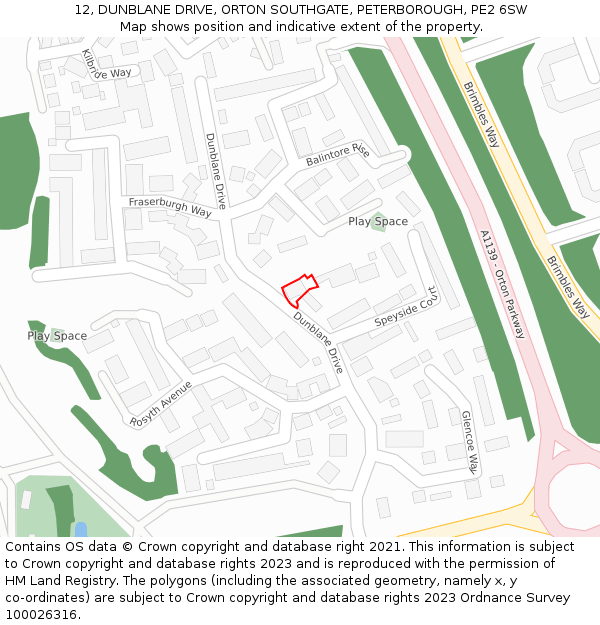 12, DUNBLANE DRIVE, ORTON SOUTHGATE, PETERBOROUGH, PE2 6SW: Location map and indicative extent of plot