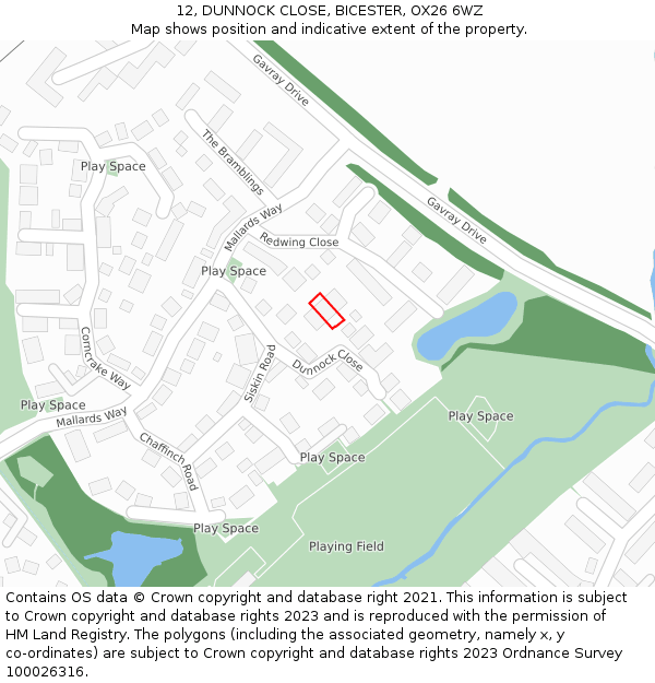 12, DUNNOCK CLOSE, BICESTER, OX26 6WZ: Location map and indicative extent of plot