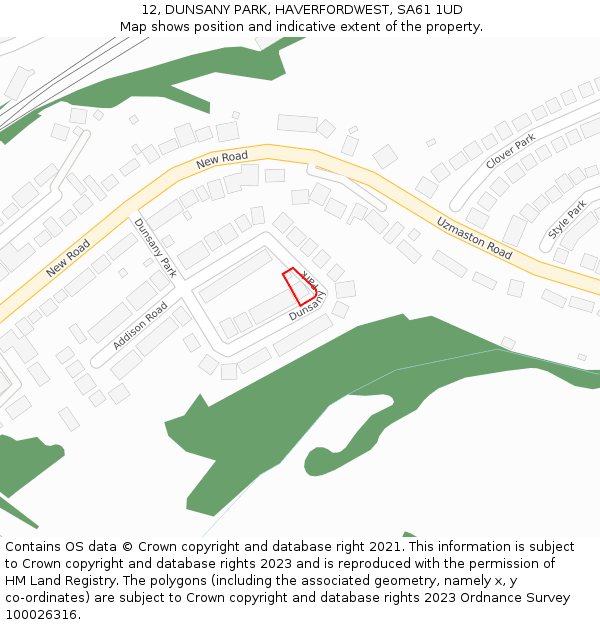 12, DUNSANY PARK, HAVERFORDWEST, SA61 1UD: Location map and indicative extent of plot