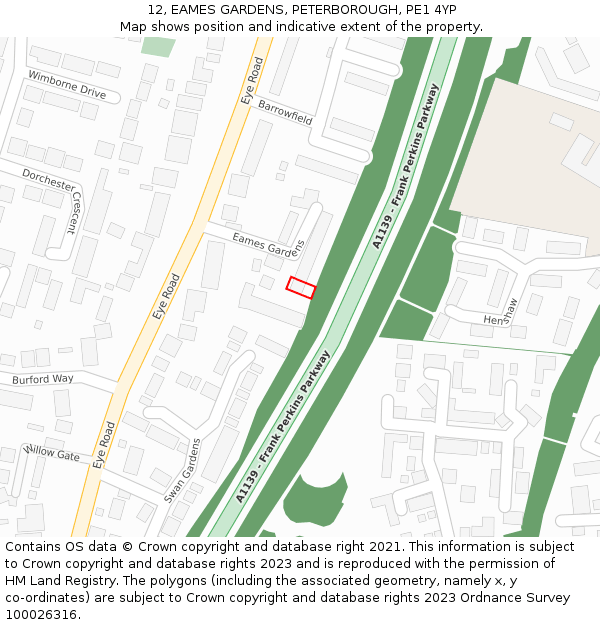 12, EAMES GARDENS, PETERBOROUGH, PE1 4YP: Location map and indicative extent of plot