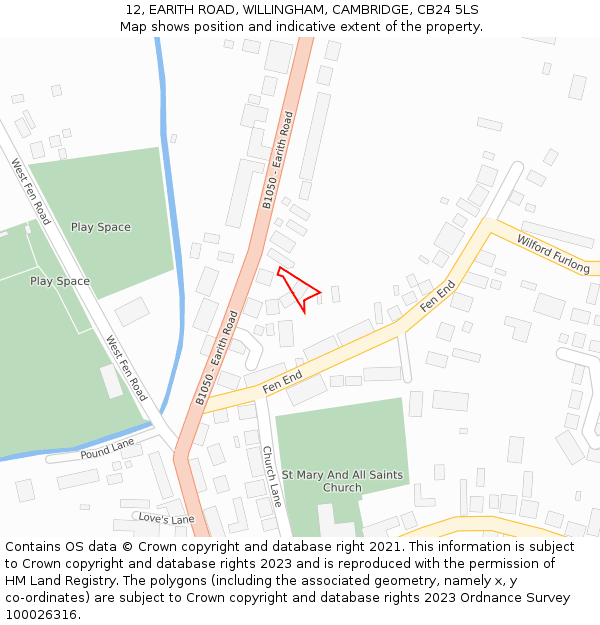 12, EARITH ROAD, WILLINGHAM, CAMBRIDGE, CB24 5LS: Location map and indicative extent of plot