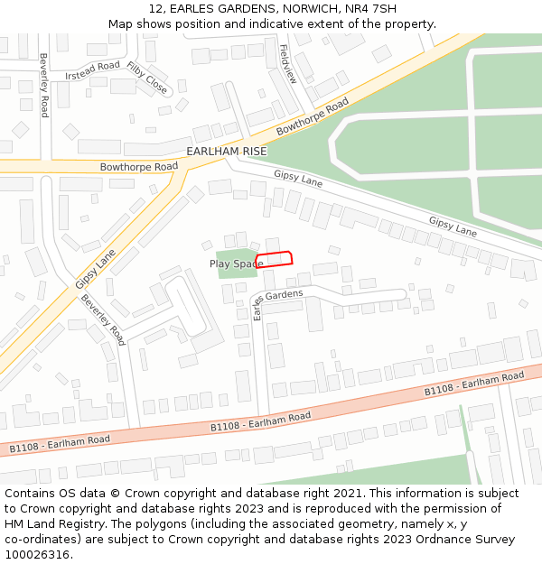12, EARLES GARDENS, NORWICH, NR4 7SH: Location map and indicative extent of plot