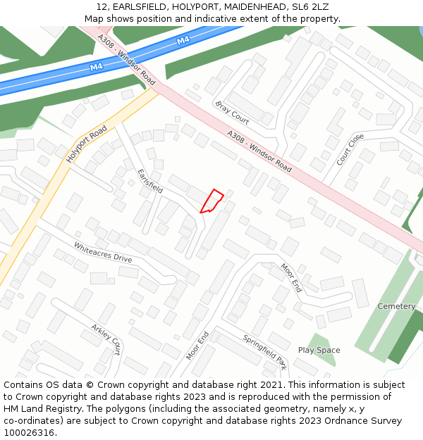 12, EARLSFIELD, HOLYPORT, MAIDENHEAD, SL6 2LZ: Location map and indicative extent of plot