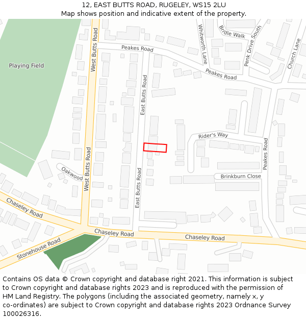12, EAST BUTTS ROAD, RUGELEY, WS15 2LU: Location map and indicative extent of plot