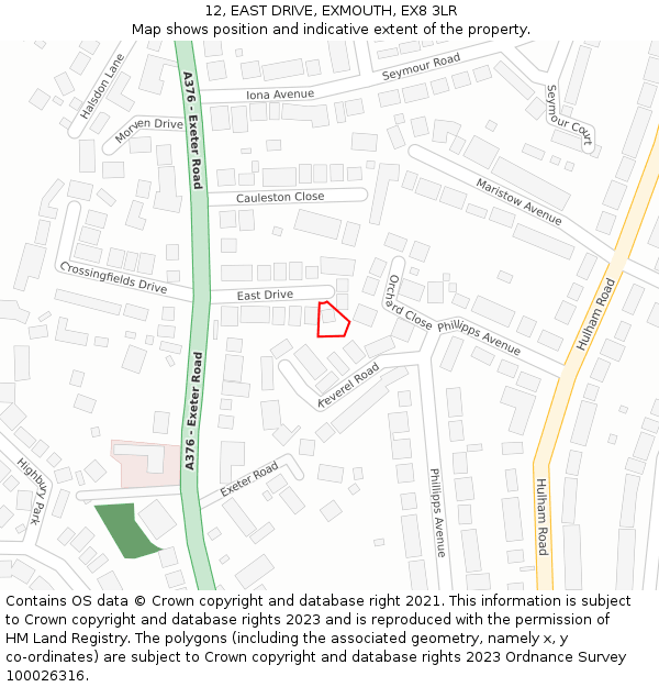 12, EAST DRIVE, EXMOUTH, EX8 3LR: Location map and indicative extent of plot