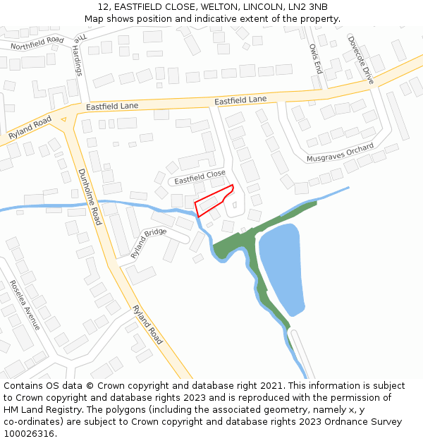 12, EASTFIELD CLOSE, WELTON, LINCOLN, LN2 3NB: Location map and indicative extent of plot