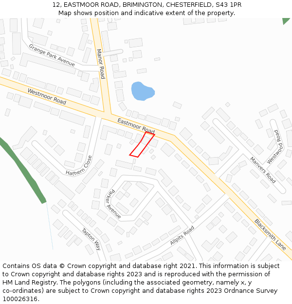 12, EASTMOOR ROAD, BRIMINGTON, CHESTERFIELD, S43 1PR: Location map and indicative extent of plot