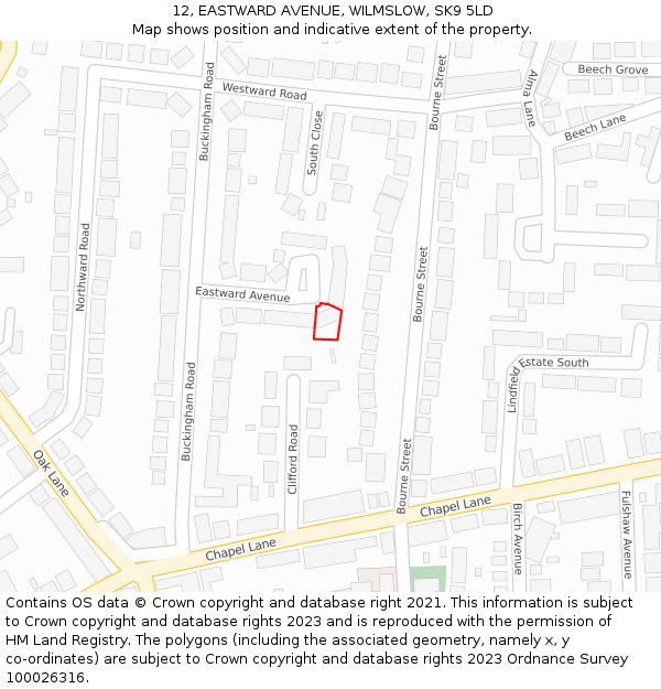12, EASTWARD AVENUE, WILMSLOW, SK9 5LD: Location map and indicative extent of plot