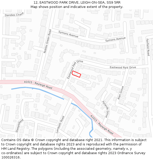 12, EASTWOOD PARK DRIVE, LEIGH-ON-SEA, SS9 5RR: Location map and indicative extent of plot