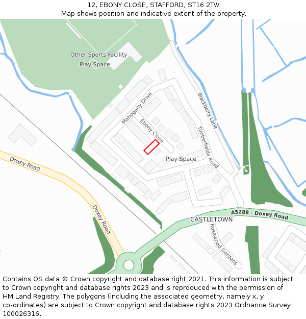 12, EBONY CLOSE, STAFFORD, ST16 2TW: Location map and indicative extent of plot