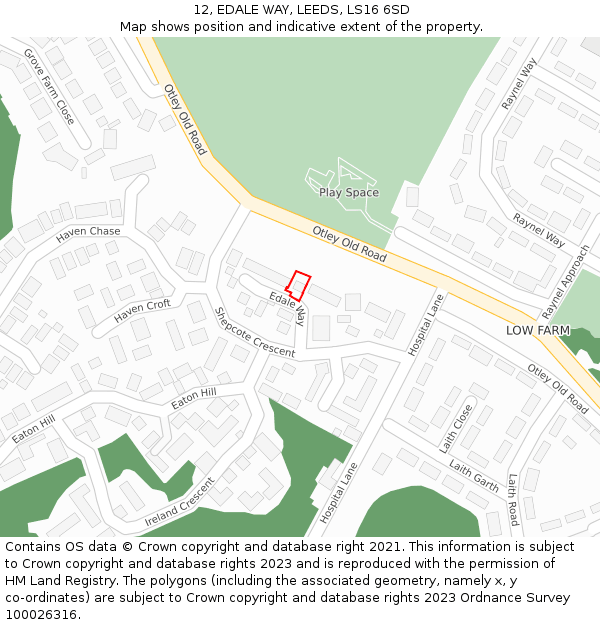 12, EDALE WAY, LEEDS, LS16 6SD: Location map and indicative extent of plot