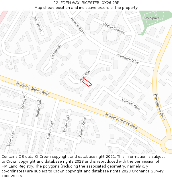 12, EDEN WAY, BICESTER, OX26 2RP: Location map and indicative extent of plot