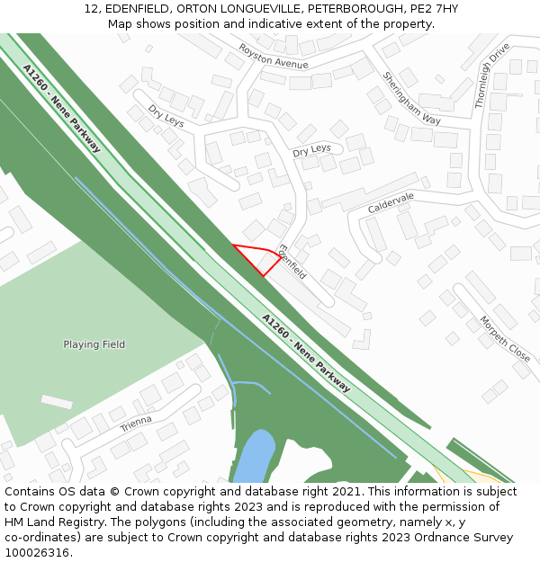 12, EDENFIELD, ORTON LONGUEVILLE, PETERBOROUGH, PE2 7HY: Location map and indicative extent of plot