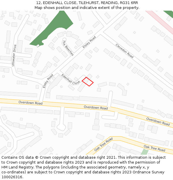 12, EDENHALL CLOSE, TILEHURST, READING, RG31 6RR: Location map and indicative extent of plot