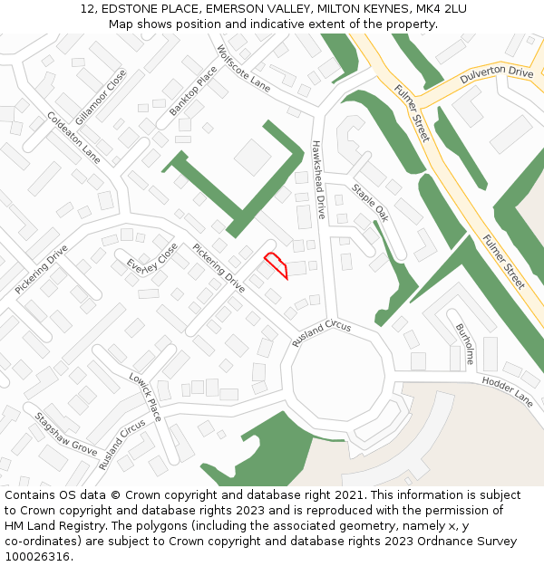 12, EDSTONE PLACE, EMERSON VALLEY, MILTON KEYNES, MK4 2LU: Location map and indicative extent of plot