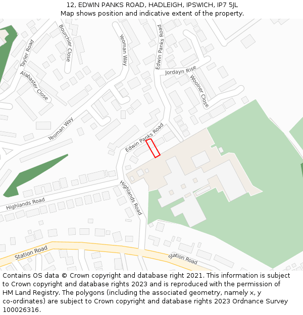 12, EDWIN PANKS ROAD, HADLEIGH, IPSWICH, IP7 5JL: Location map and indicative extent of plot