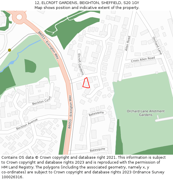 12, ELCROFT GARDENS, BEIGHTON, SHEFFIELD, S20 1GY: Location map and indicative extent of plot