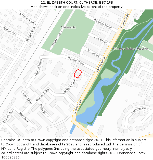 12, ELIZABETH COURT, CLITHEROE, BB7 1FB: Location map and indicative extent of plot