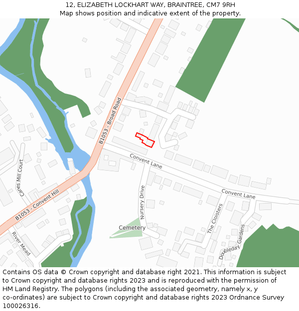 12, ELIZABETH LOCKHART WAY, BRAINTREE, CM7 9RH: Location map and indicative extent of plot