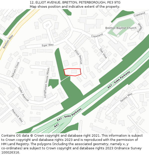12, ELLIOT AVENUE, BRETTON, PETERBOROUGH, PE3 9TG: Location map and indicative extent of plot