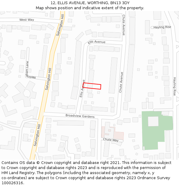 12, ELLIS AVENUE, WORTHING, BN13 3DY: Location map and indicative extent of plot