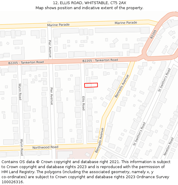 12, ELLIS ROAD, WHITSTABLE, CT5 2AX: Location map and indicative extent of plot