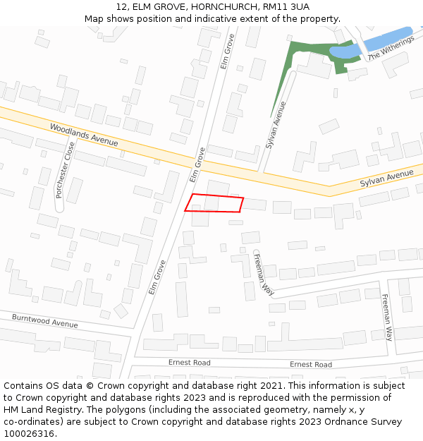 12, ELM GROVE, HORNCHURCH, RM11 3UA: Location map and indicative extent of plot