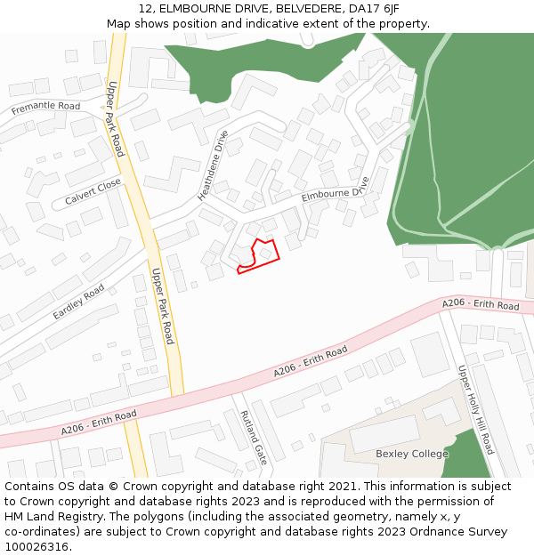 12, ELMBOURNE DRIVE, BELVEDERE, DA17 6JF: Location map and indicative extent of plot