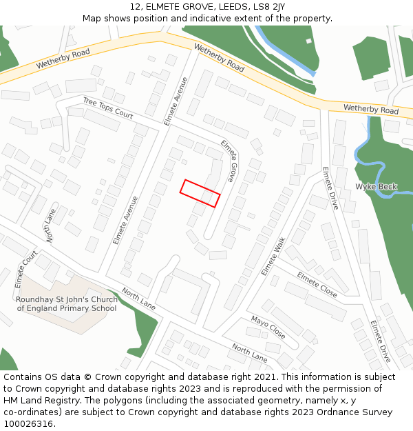 12, ELMETE GROVE, LEEDS, LS8 2JY: Location map and indicative extent of plot