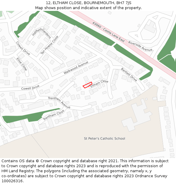 12, ELTHAM CLOSE, BOURNEMOUTH, BH7 7JS: Location map and indicative extent of plot