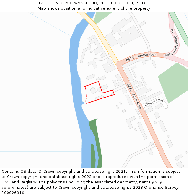 12, ELTON ROAD, WANSFORD, PETERBOROUGH, PE8 6JD: Location map and indicative extent of plot