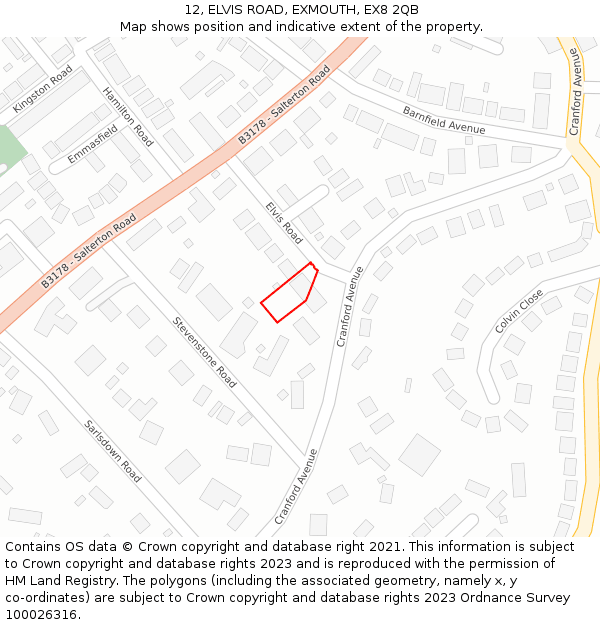12, ELVIS ROAD, EXMOUTH, EX8 2QB: Location map and indicative extent of plot