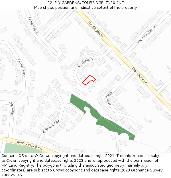 12, ELY GARDENS, TONBRIDGE, TN10 4NZ: Location map and indicative extent of plot