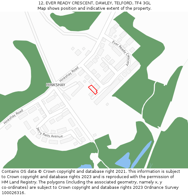 12, EVER READY CRESCENT, DAWLEY, TELFORD, TF4 3GL: Location map and indicative extent of plot