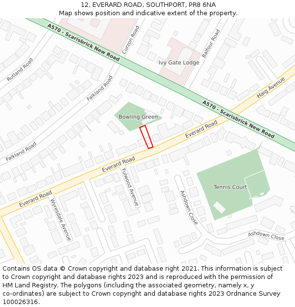12, EVERARD ROAD, SOUTHPORT, PR8 6NA: Location map and indicative extent of plot